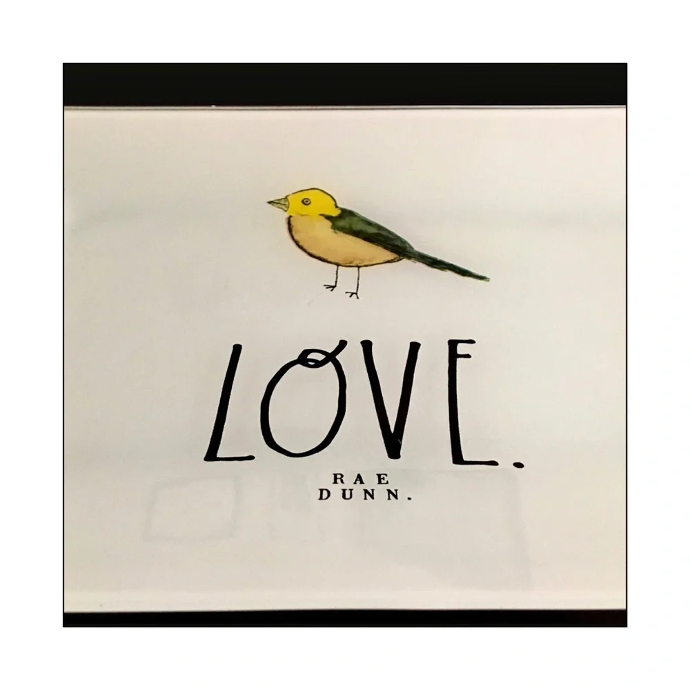 Rae Dunn LOVE Glass Accent Tray with Bird Graphic